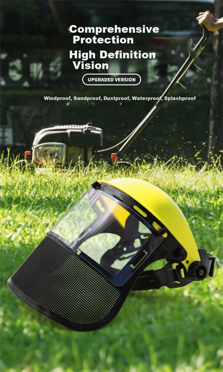 Andatong Grass Cutting Mask, Lawn Mower Protective Face Shield, Protective Gear Helmet, Dust-Proof Pesticide Spraying Goggles, Anti-Explosion Special Mask, Steel Wire Mask, Yellow 1