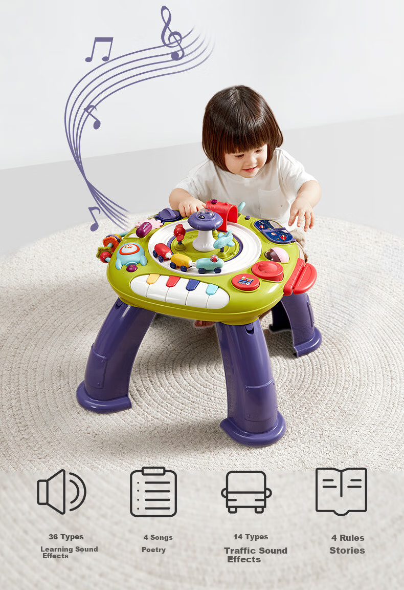 Babycare Learning Table, Children's Multifunctional Baby Toy, Multilingual Game Table with Dual-Sided Design, Cyan Gree 3
