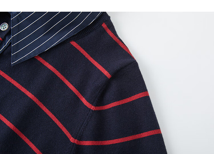 Demana Vintage Channel Autumn Fashion Patchwork False Two-Piece Lapel Color-Block Striped Knit Sweater Top 2