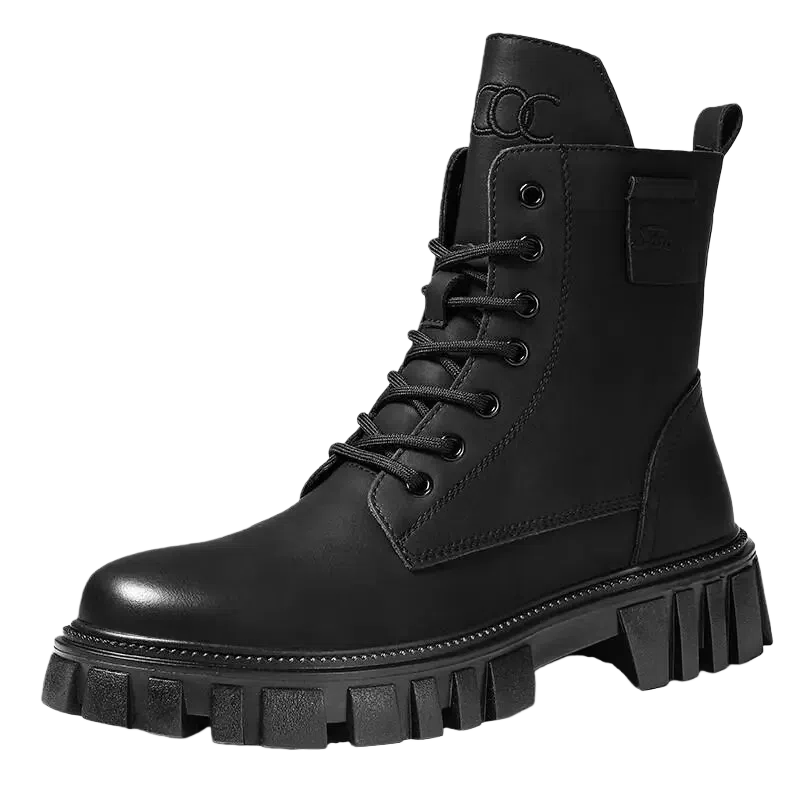 XO Men's Martin Boots Leather 2025 Autumn Winter High-Top Thick-Soled Work Boots Black Size 42