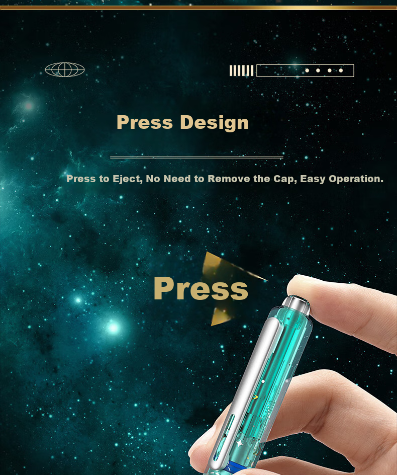 Dianshi Space Capsule Retractable Fountain Pen, Small Capsule Door for Third Grade Elementary School Students' Homework, Back-To Season Handwriting Practice, Fine Nib, Non-Spilling Ink, 7158 (Blue Barrel - Black Ink Cartridge), 1 Pen with 5 Ink Cartridges 9