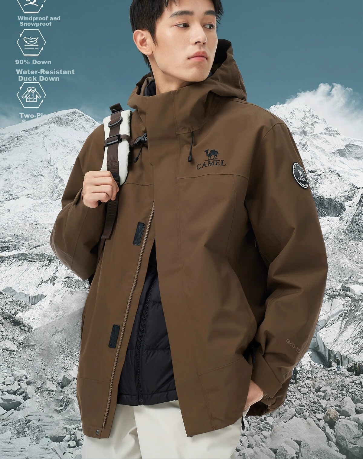 CAMEL Outdoor 3-in-1 Down Jacket for Men 2025 New Model Water-Resistant Down Liner Windproof Waterproof Jacket B189 7