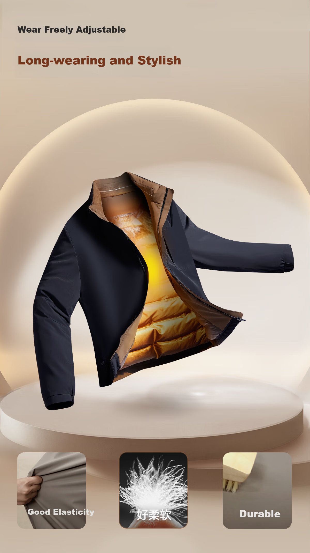 Hodo [Turn-Down Collar] Stand-Collar Executive Jacket for Men, Urban Light Outdoor Windproof Wear-Resistant High-Elasticity Coat 8