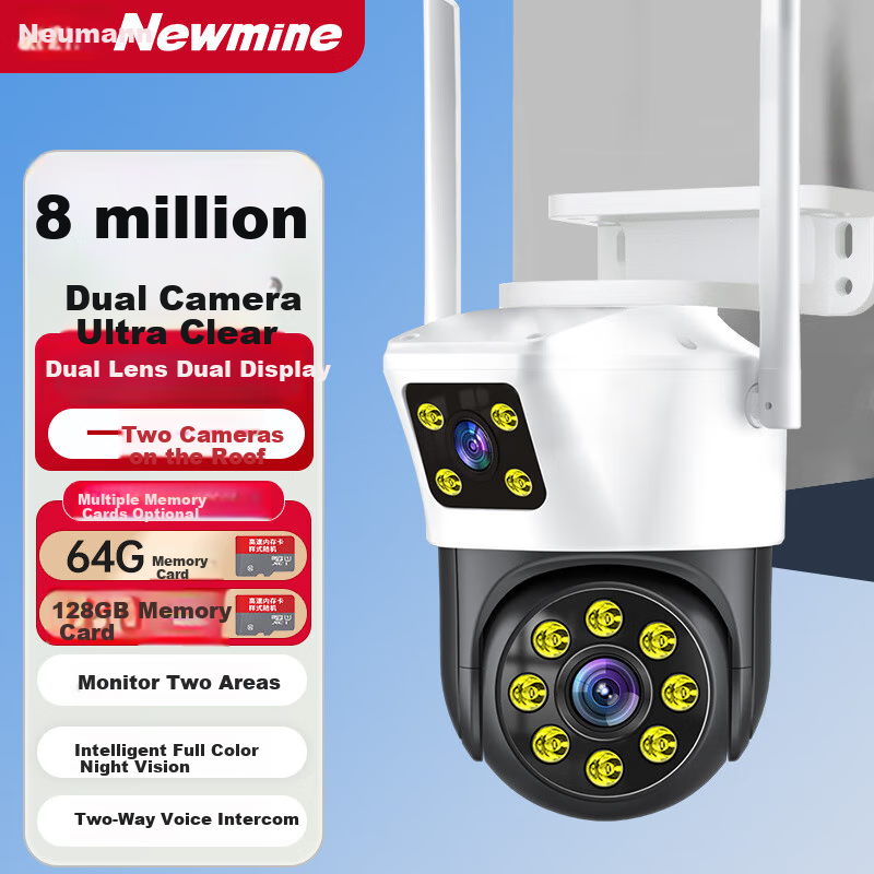 IP-камера Newmine Home AI, беспроводной мониторинг через смартфон, 360-градусное покрытие, ночное видение, панорамная купольная камера с цветным отслеживанием и двусторонней аудиосвязью, водонепроницаемая для сельского наружного использования