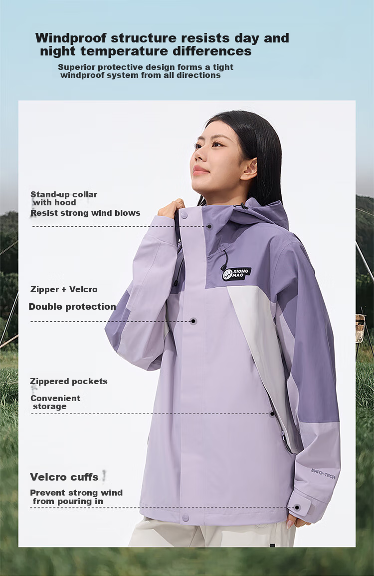 CAMEL Outdoor Single-Layer Unisex Waterproof Hardshell Jacket with Color Block Design [Panda Series] A34BATR018 7