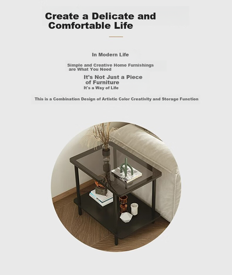 FENJIEXIAN Side Table, Coffee Table, Living Room Light Luxury Small Tea Table, Tempered Glass Tea Stand, Bedside Table, Double-Layer Storage Tea Table 2