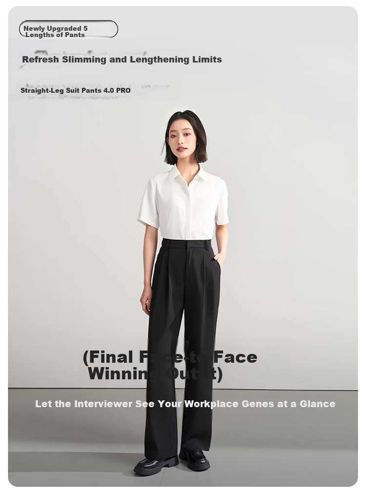 Bodexiaojie Women's Suit Pants, Formal Wear, Interview Attire, Petite Straight-Leg Wide-Leg Professional Draping Casual Black Trousers 1