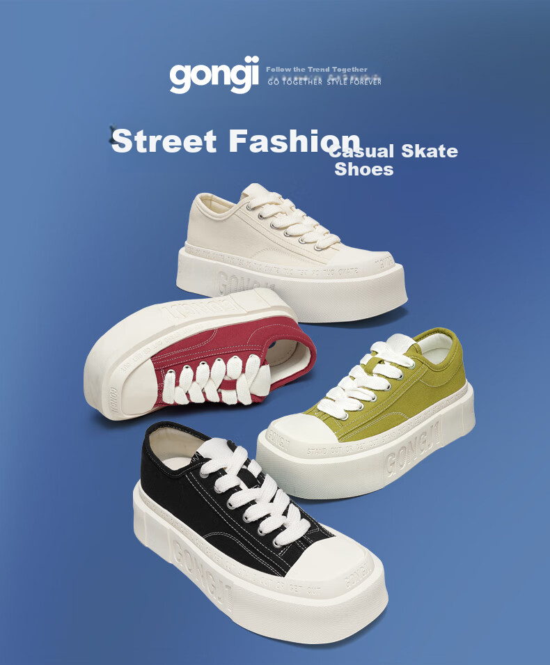 Gongjigongji Women's Shoes, Spring And Autumn New Canvas Shoes, Square Toe Thick-Soled Casual Shoes, Height-Increasing Sneakers, Comfortable Versatile Flats, Unisex Style 1