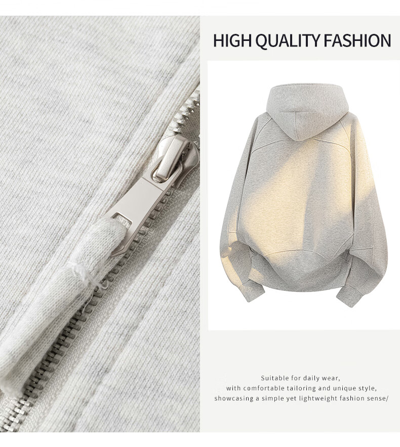 :CHOCOOLATE IT Loose Fit Hoodie Men Autumn New Trendy Half-Zip Casual Top White Flower Gray L 3