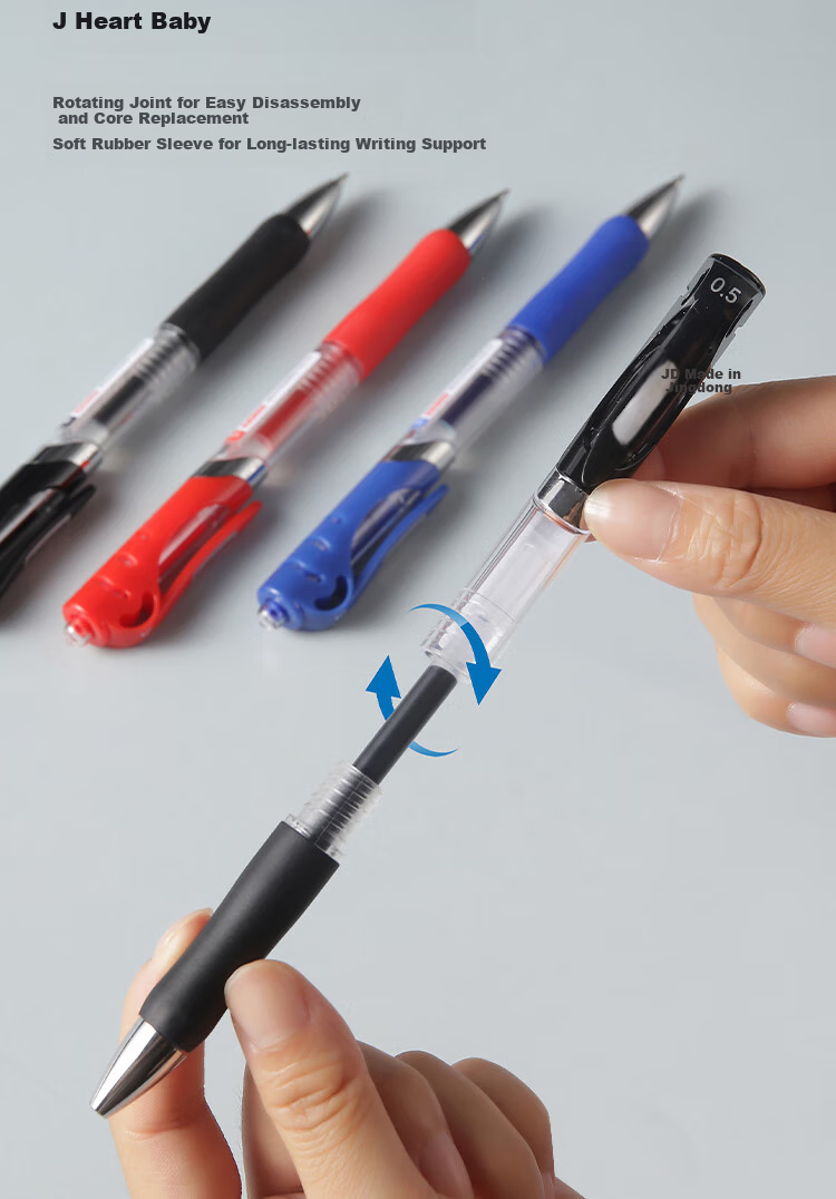 JD Original [JINGDONG Jinbang] Xiaojingang Retractable Gel Pen, Stylish White Protective Cover, Quick-Drying, Drop-Resistant, Office Signing Pen, Water-Based Pen for Students' Practice, 0.5mm Black, 12 Pcs, JD1004 8