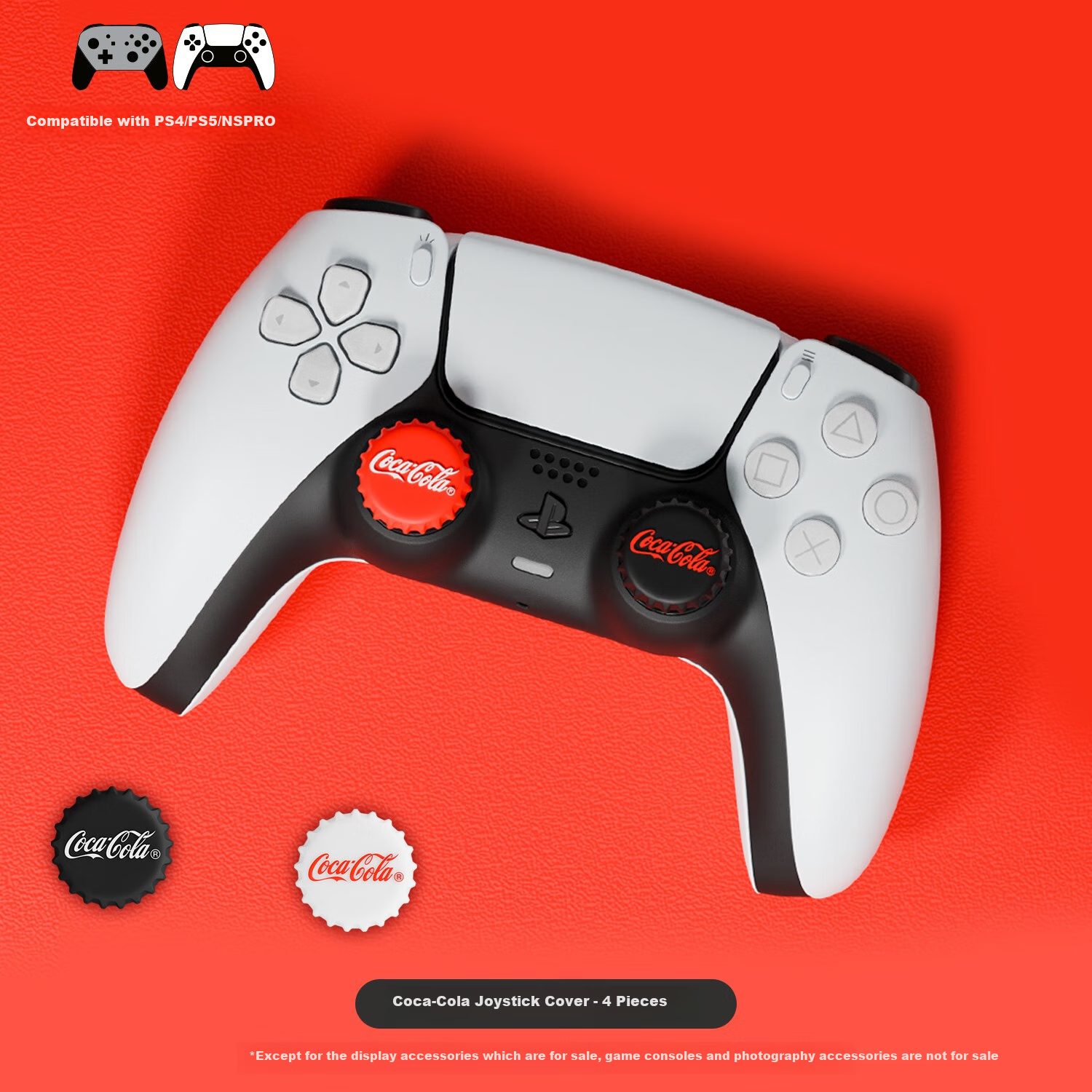 Jixiang PS4/PS5/NS2PRO/NS2 Controller Joystick Caps, Anti-Slip, Anti-Sweat, Anti-Wear, 4 Silicone Protective Covers, Bottle Cap Creative Design, Coca-Cola Official Versio
