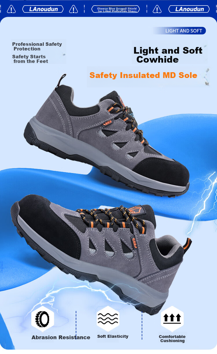 Lanoudun Safety Shoes for Men, Electrician Insulated 10KV, Non-Slip, Anti-Smashing, Puncture-Resistant, Comfortable, Breathable Work Boots D206GY Size 44 2