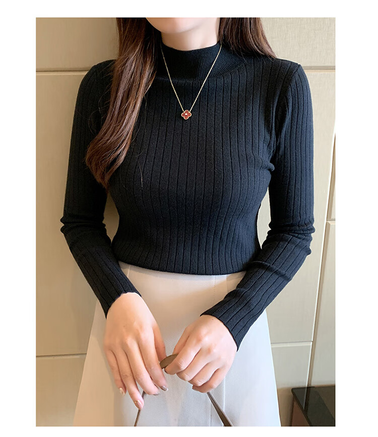 GRACEWELL Women's Knit Sweater Autumn Winter Elegant Half Turtleneck 2025 New Slim Fit Basic T-Shirt Top 26