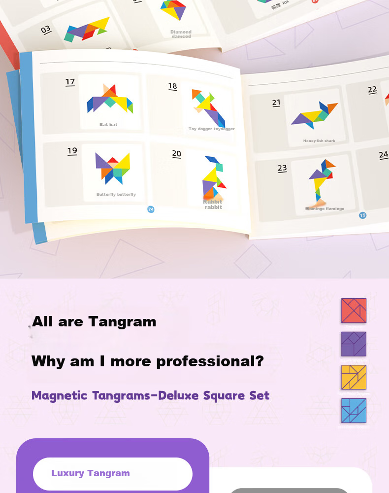 Pinwheel Magnetic Educational Geometric Puzzle Toy for Children Aged 3 to 6, Birthday Gift, Deluxe Tangram Set 14