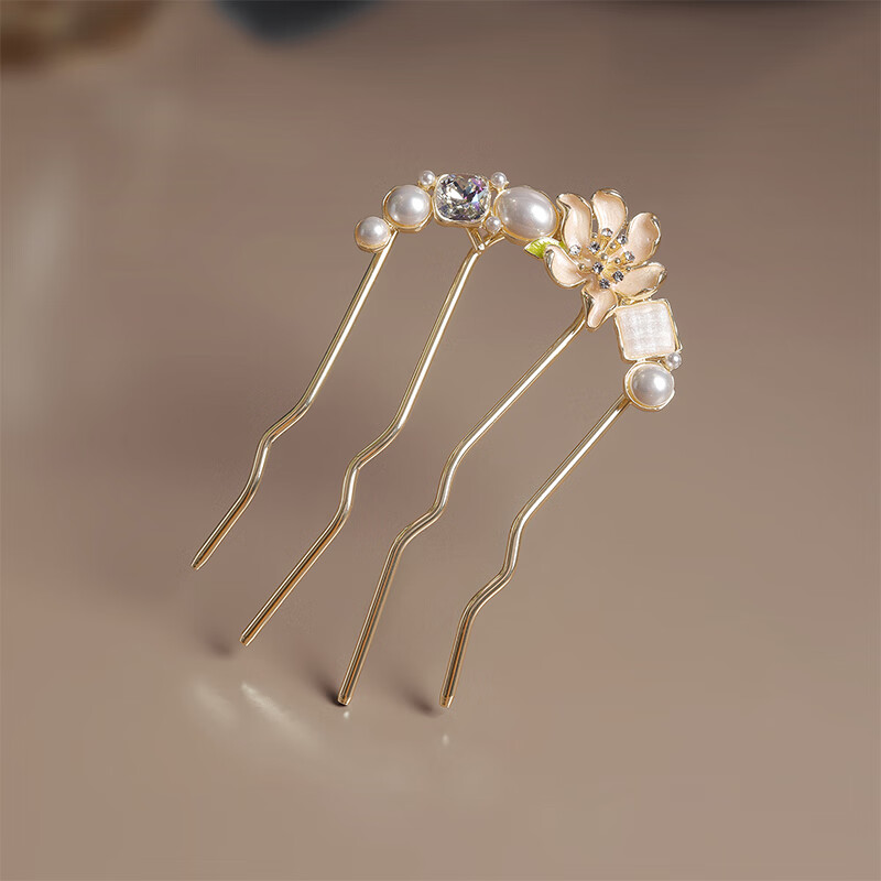 Xiangwan Floral U-Shaped Hairpin Pearl Hair Fork for Women High-End Flower Hair Stick New Chinese Style Bun Hair Comb Mid-Autumn Gift for Women 6