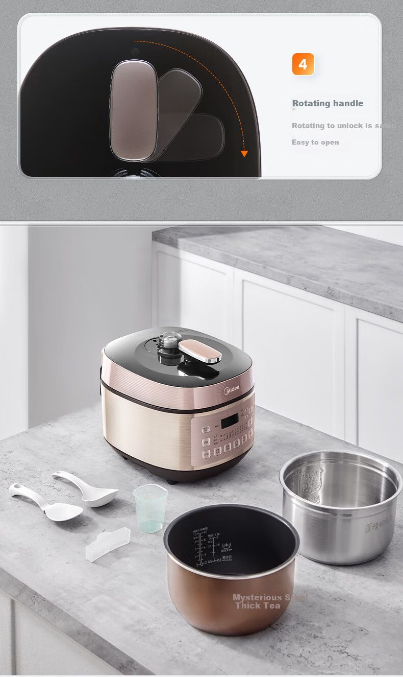 Midea Electric Pressure Cooker, 5L Nongxiang Series, High-Pressure Cooker, 1300W, IH Heating, Dual Inner Pot, 24-Hour Smart Reservation, Pressure Cooker MY-YL50P602 [ZMD Safe Series] 12