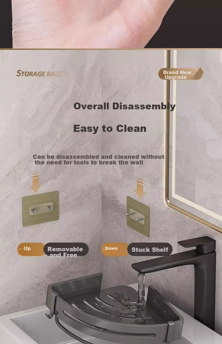 Baihan Bathroom Storage Rack, Triangle Shelf without Drilling, Wall-Mounted Hooks for Toilet And Washroom, Corner Shelf 8