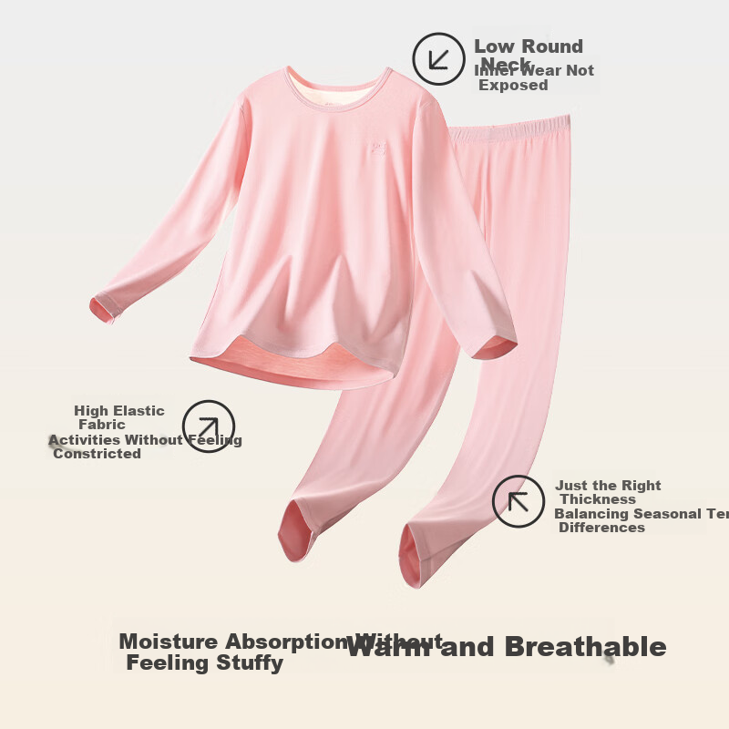 Jiusuiban Children's Thermal Underwear, Girls' Autumn And Winter Fleece-Lined Thin School Uniform Undershirt, Cotton Sweater Pajamas, Big Kids' Autumn Top And Pants