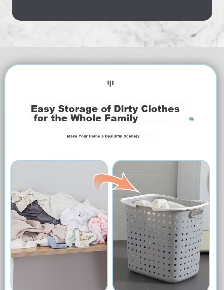 Ourunzhe Laundry Hamper, Large Capacity Hollow Laundry Basket, Clothes Storage Bin, Washing Hamper, Storage Basket, Enlarged Laundry Basket 2