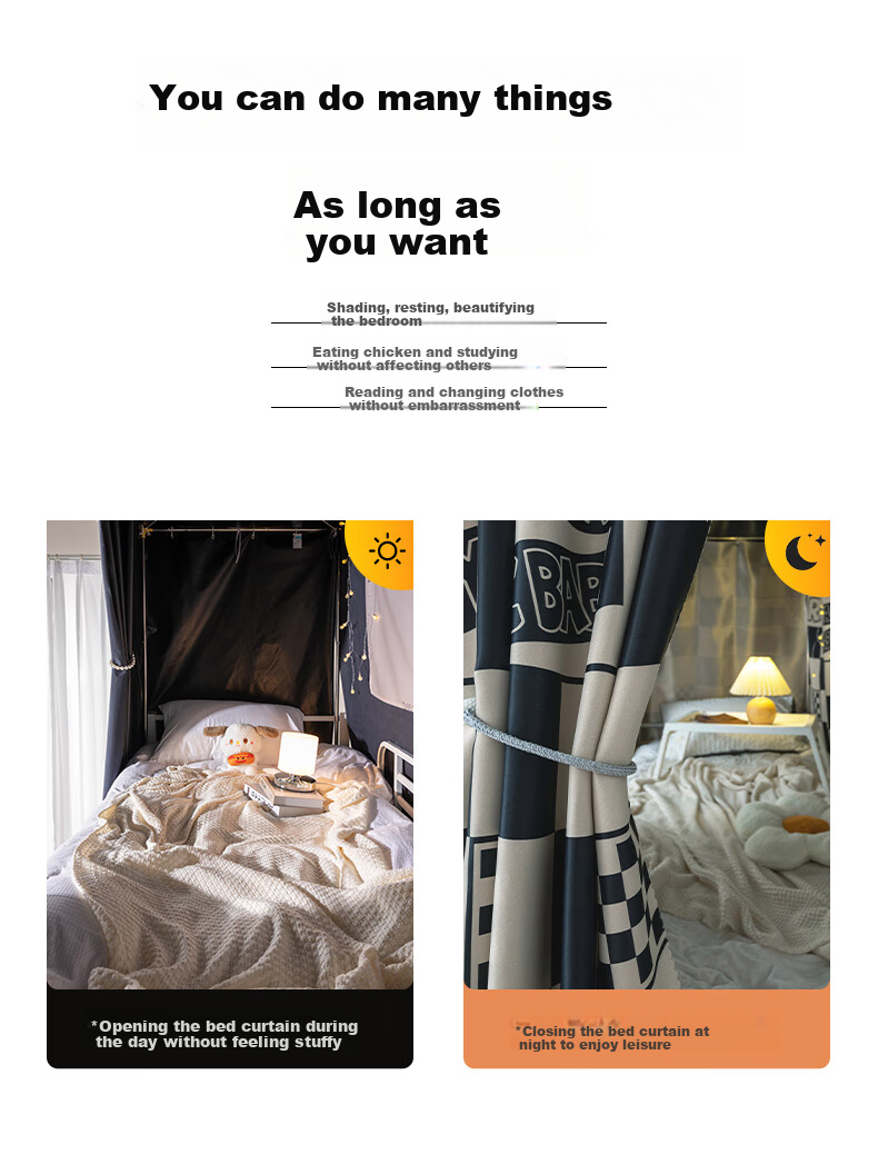 Yunjin Dormitory Bed Curtain, Student Bunk Bed Blackout Curtain, Bedroom Fabric Curtain 150*200cm Fantasy Home/2 Curtains + Top 10