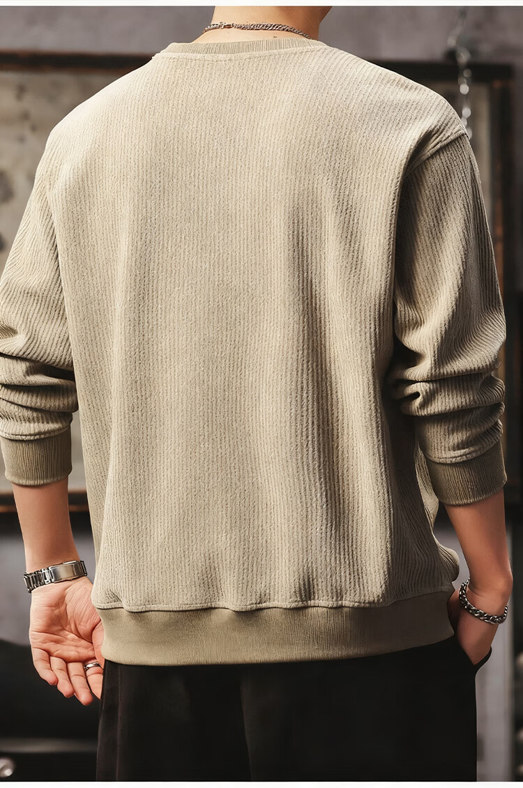 JEEP Men's Sweatshirt, Autumn And Winter Heavyweight Base Layer, Loose Chenille Top, Color-Block Menswear, Khaki, 2XL 8