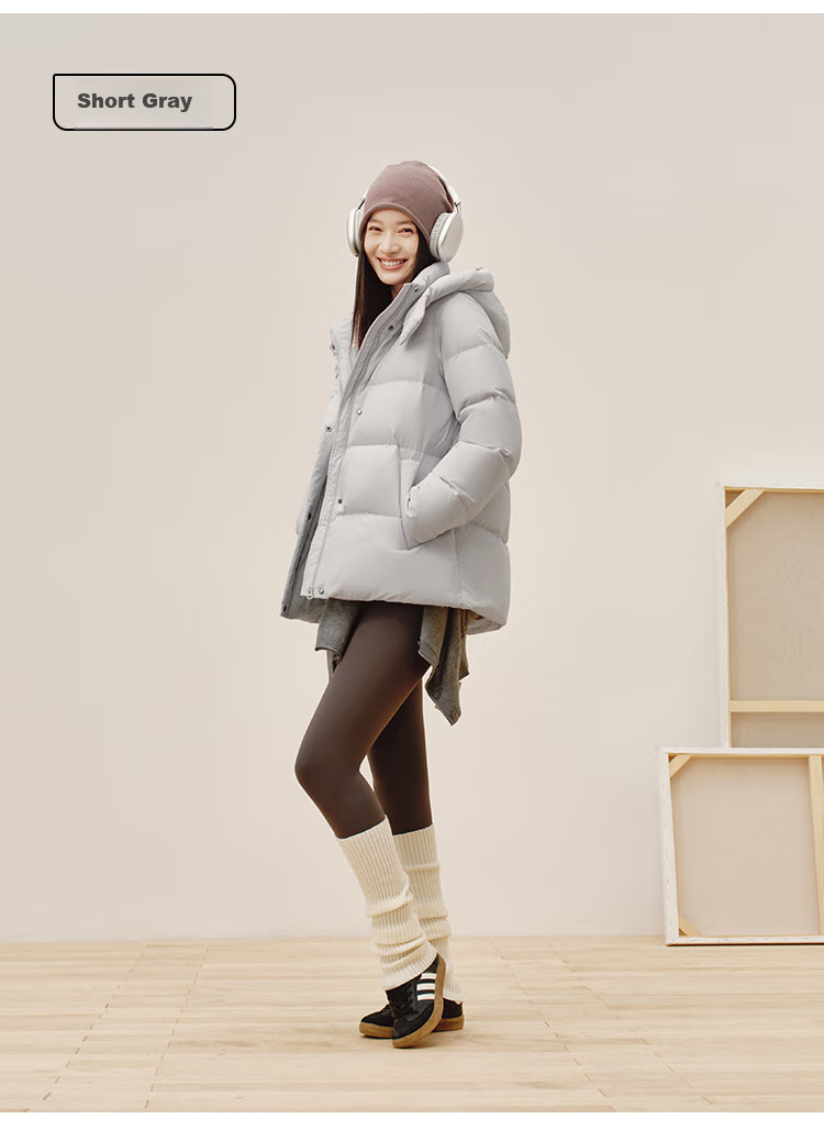 JD Original down Jacket for Women, 90% Duck Down, Puff Mid-Length Style, Fashionable Versatile, Winter New Thick Coat, Pure Gray, Size L 19