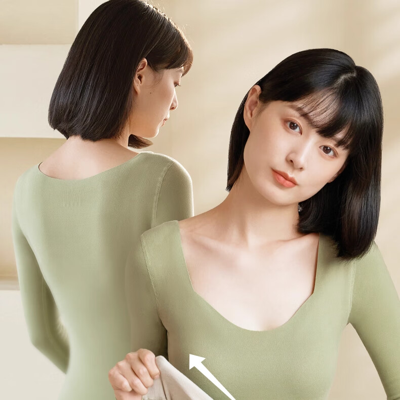 Urban Beauty Women's Thermal Underwear Set Autumn Top and Bottom Winter Cashmere Silk Seagull Collar Fleece Thickened Derong Heating Set 14