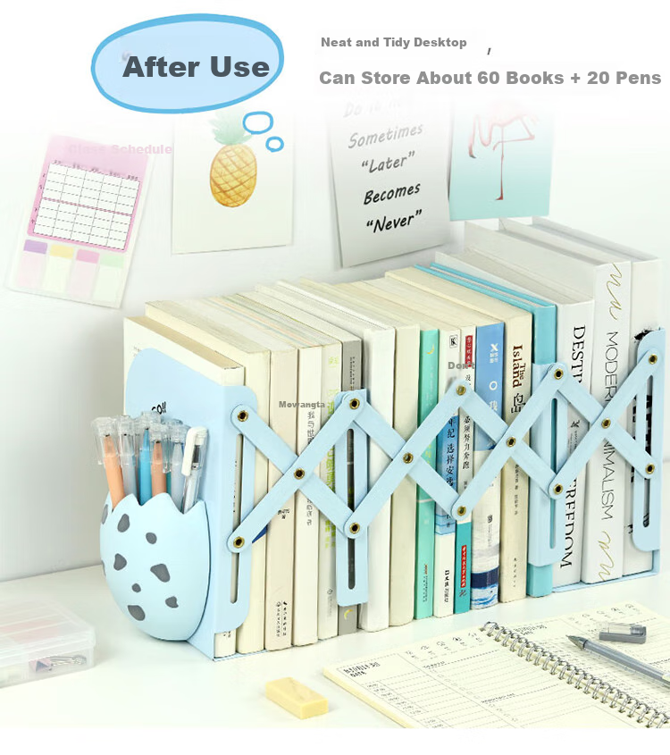 Jindeli Extendable Bookend Desktop Storage Rack Children's Bookshelf Fixed Book Stand Iron Box Simple Student Supplies Dormitory Book Holder Book Board Black SN402 6