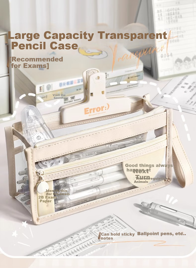 Shuxing Three-Layer Transparent Pencil Case, Exam-Specific Large Capacity, High School Entrance Exam Stationery Bag, Aesthetically Pleasing Simple Pencil Box, for Girls And Boys in Primary And Secondary Schools 1
