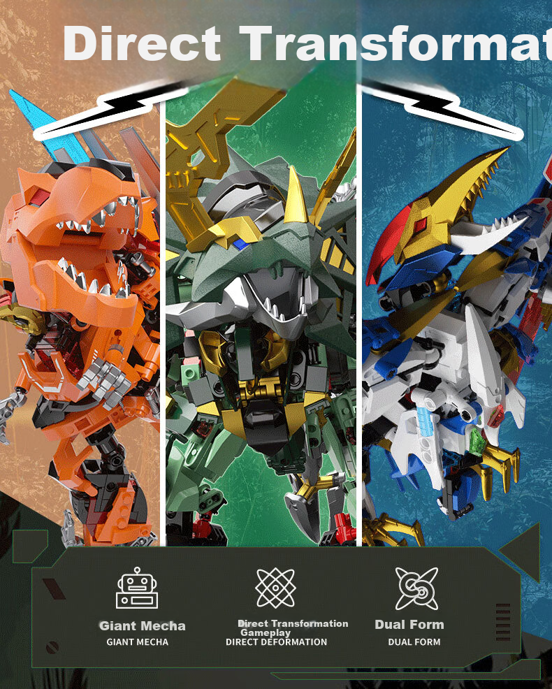 F5 Yilong Dinosaur Building Blocks, Transforming Robot, Direct Transformation Gundam Mecha, Children's Toy, Gift for Boys' Birthday 3