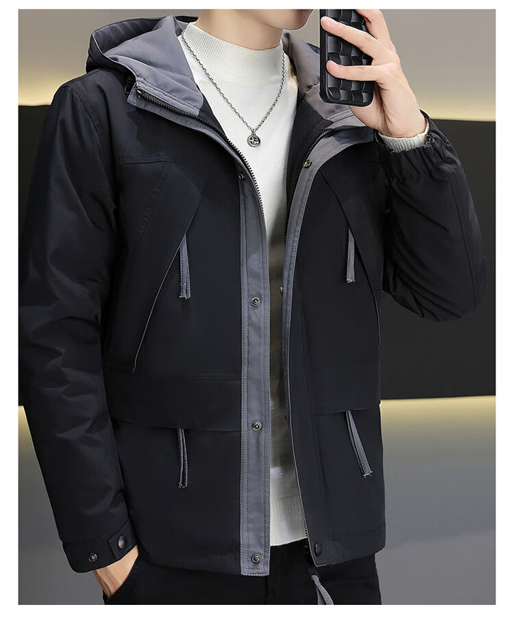 Pierre Cardin Men's Down Jacket Autumn Winter Trendy Hooded Casual Coat Men's Warm Workwear Jacket Off-White XL 10