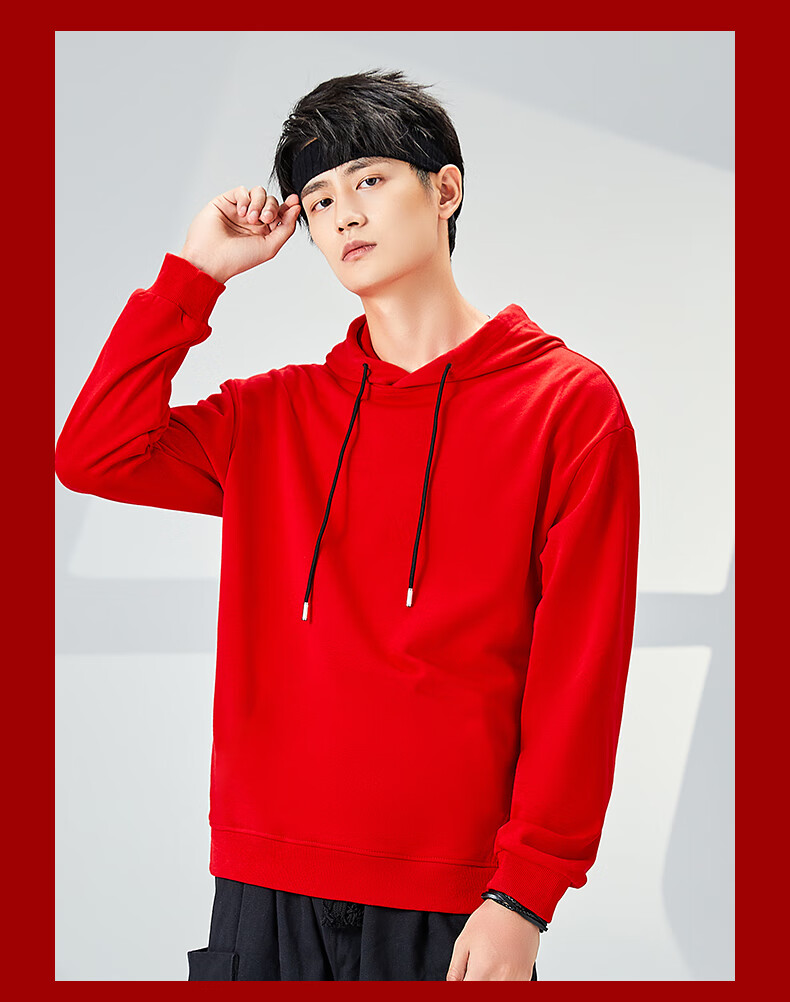 Jeanswest Men's Hooded Sweatshirt Autumn Winter Year of the Horse Red Couple Long Sleeve New Year Jacket 9