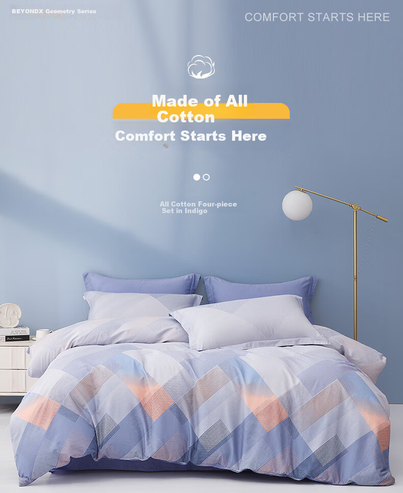 BEYOND Home Textile Bedding Set, Four-Piece Pure Cotton Duvet Cover And Bed Sheet, 100% Cotton Bedding Set, All-Cotton Quilt Cover, for 1.5-Meter Bed, Home Furnishing Store 1
