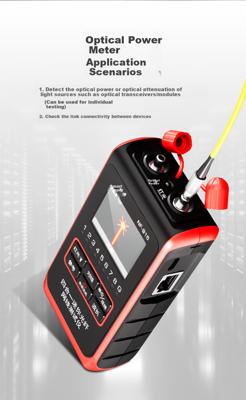 Jingmingshu NF-916 Mini Fiber Optic Cable Tester, Line Power Test Pen with Red Light, Four-In 2.5mm Interface Compatible with Various Connectors 2