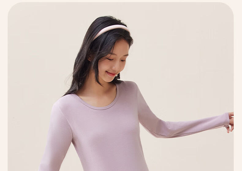 GUJIN Pure Cotton Crew Neck Thermal Underwear Set for Women, High School Girls, Autumn and Winter, Nude Pink, Size L 14