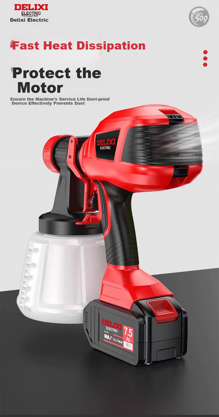 DELIXI Electric Paint Sprayer, Lithium Battery-Powered Paint Gun, High Atomization Spray Pot, Latex Paint Tool, Spraying Machine, Plug-In Model 16