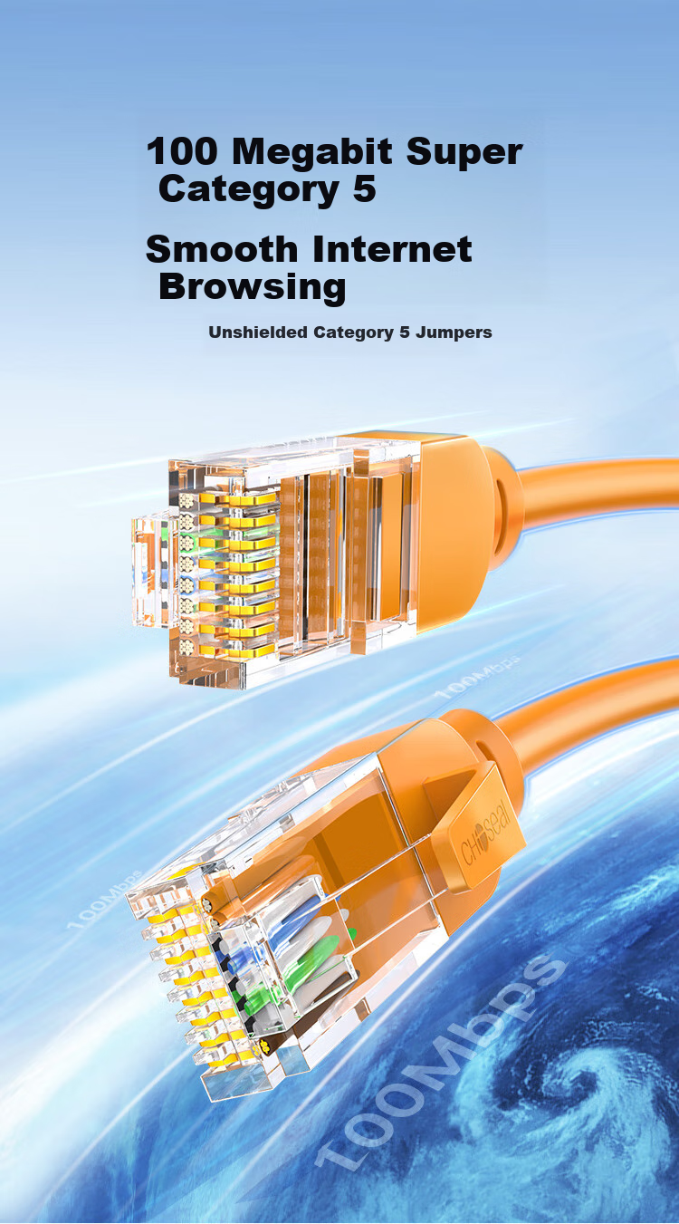 CHOOSEAL (CHOSEAL) CAT5e High-Speed Hundred-Megabit Ethernet Cable, Home And Construction Computer Broadband Connection Patch Cord Finished Network Cable, Orange, 2 Meters, QS583CT2 1