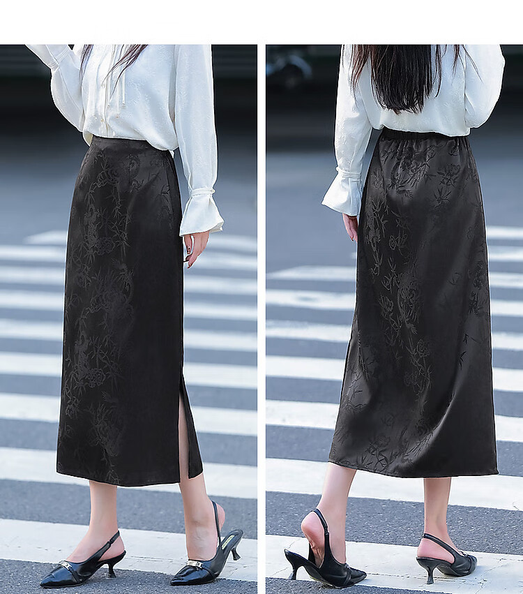 Dme [Bubushenghua] Autumn Chinese Style New Comfortable Elastic Waist Fashionable Slit Skirt for Women to Conceal Body Shape 14