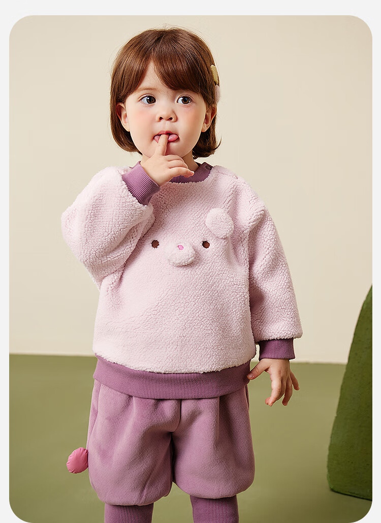 Minibala Unisex Kids Plush Set Loose Warm Long Sleeve Top and Pants Two-Piece Winter Outfit 1