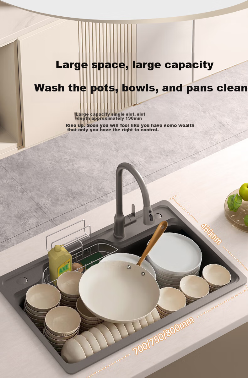 ARROW Kitchen Sink, Large Single Basin, Treasure Basin, Nano 304 Stainless Steel Japanese-Style Dishwashing Sink, Undermount Vegetable Washing Basin, Integrated Basi 3
