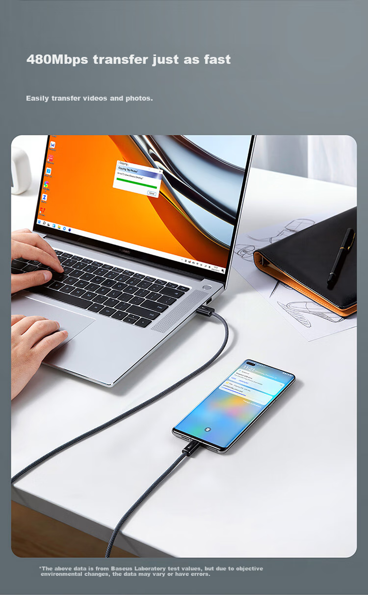 BASEUS Type-C Data Cable, 6A, Suitable for Huawei Honor Xiaomi Super Fast Charging 100W/66, Charging Cord WPura70/Mate70/60Pro+, Android Phones, Car Charger, 2 Meters White 5