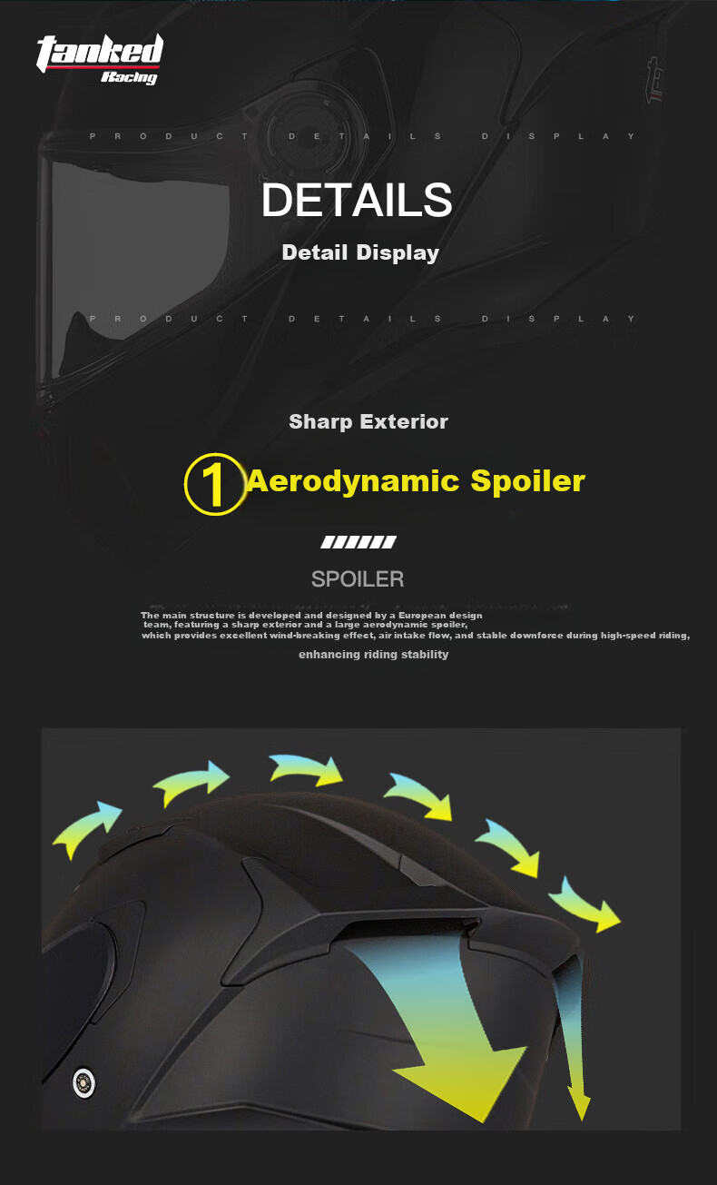 Tanked Racing Motorcycle Helmet, Full-Face T153S Black Future Technology [Duck Co-Branded Edition], XL 4