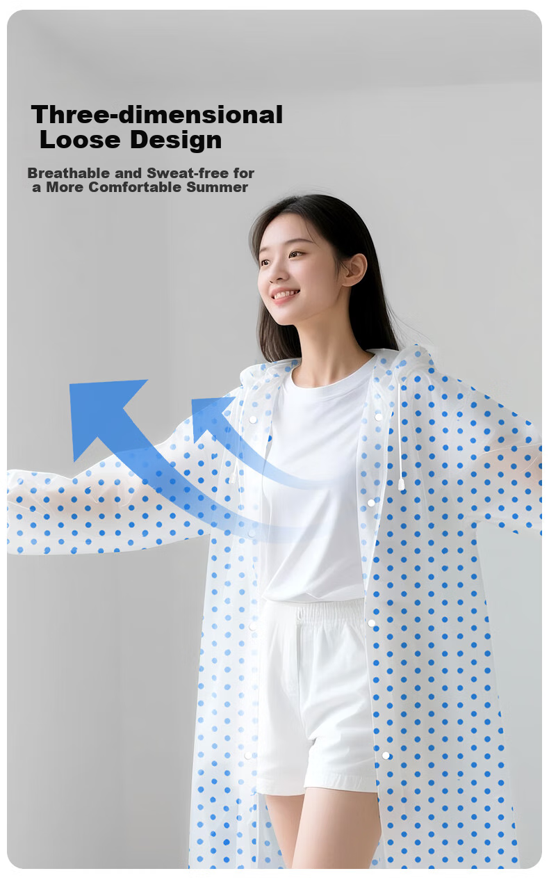 AIKANGNI Disposable Raincoat, Thickened, Portable, Heavy Rain Protection, Long Style for Electric Bikes, Adult Raincoat, High Aesthetic Value, Polka Dot Blue 11