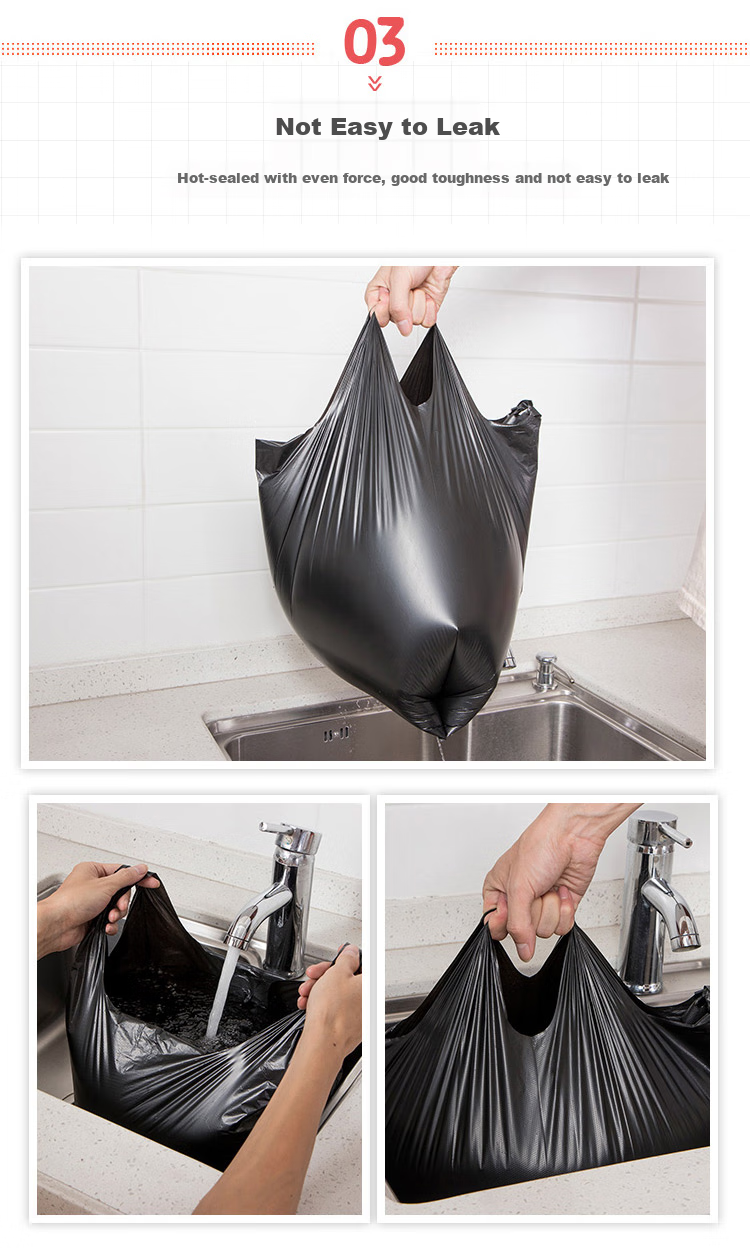Ourunzhe Thick Black Vest-Style Garbage Bags, 30*60cm, 200 Count, 1.7 Microns, Handled for Home Use, 12L Trash Can Plastic Bags 2