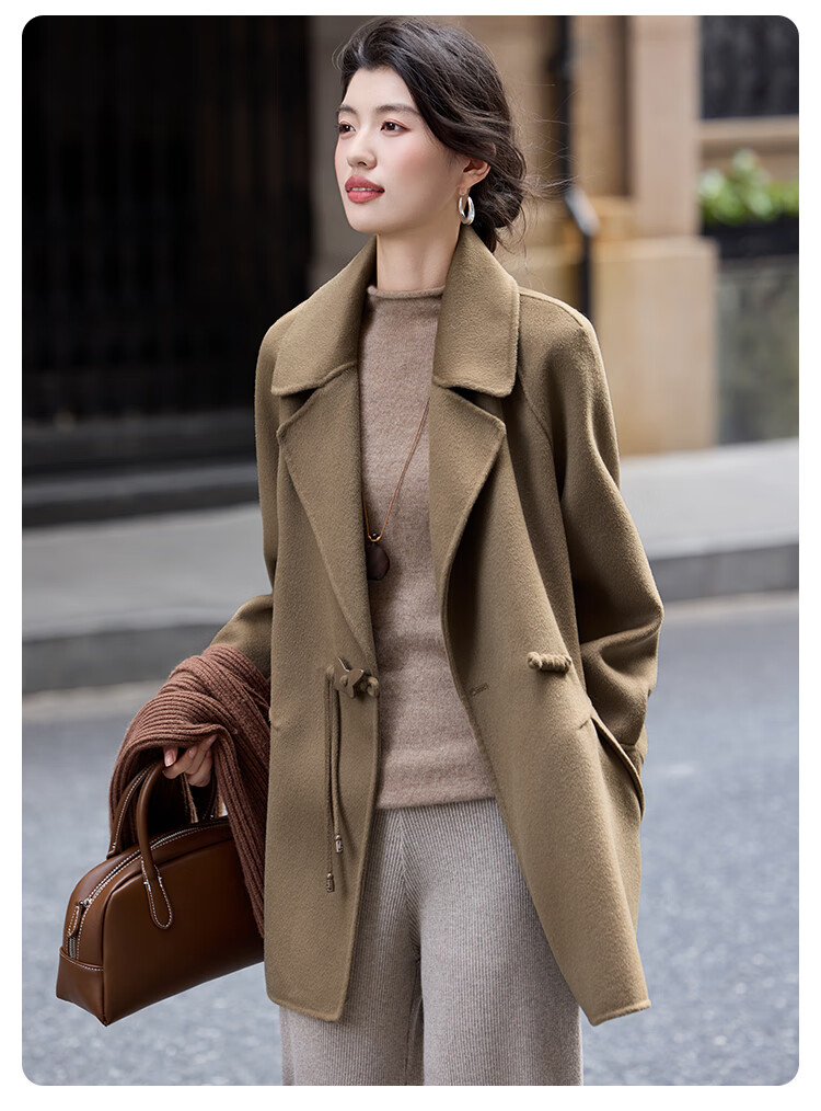 Bailu Elegant 100% Wool Coat 2025 Winter New Suit Collar Simple Mid-Length Double-Faced Woolen Women Black S 17