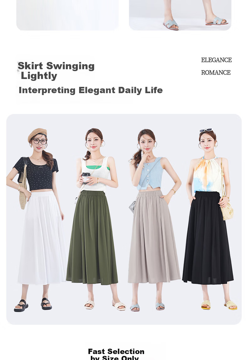 LangSha Ice Silk White Midi Skirt for Women, 2025 New Summer Thin Cool A-Line Skirt, Slimming Versatile Mid-Length Skirt 12