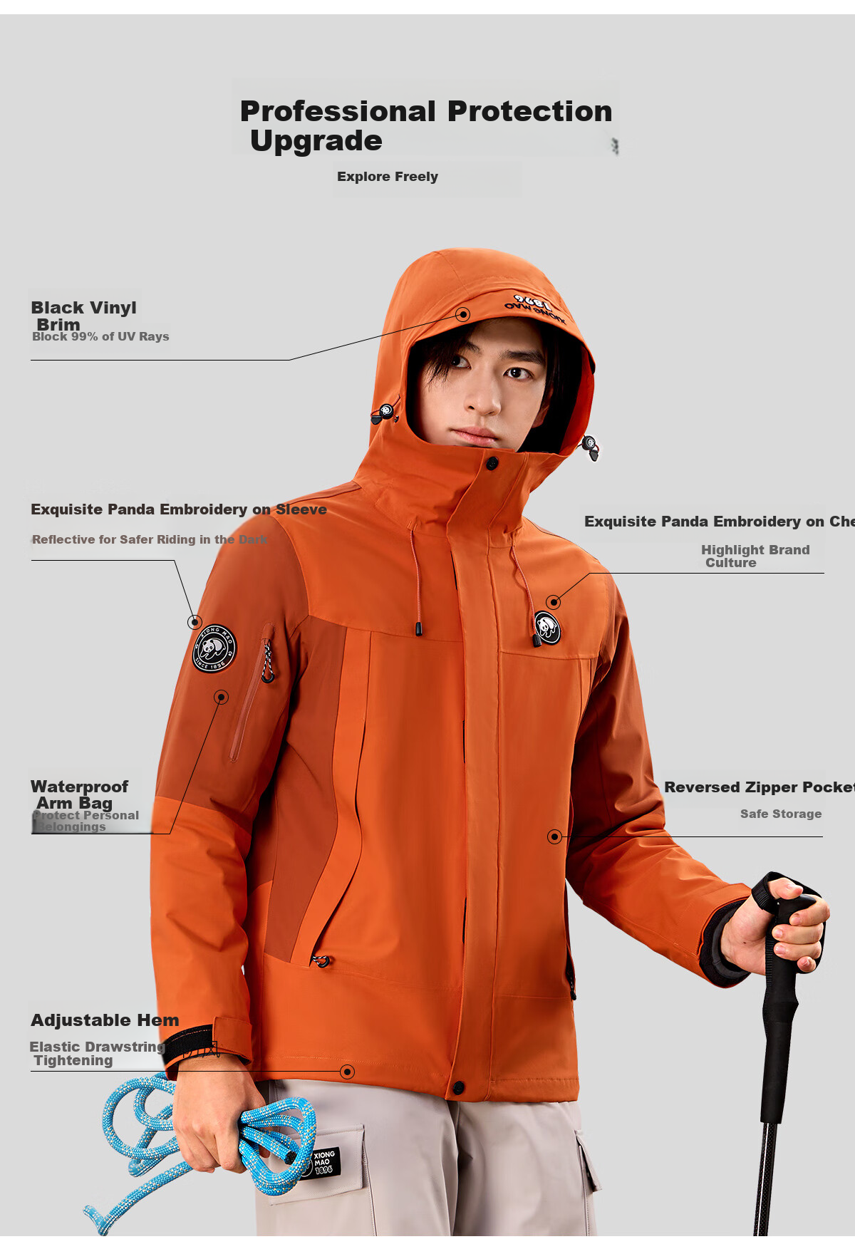 Xiongmao Zhang Yuxi Same Style Outdoor Three-In Jacket for Men And Women, Triple Protection Color-Block Hiking Coat, Gray/black, 2XL 8