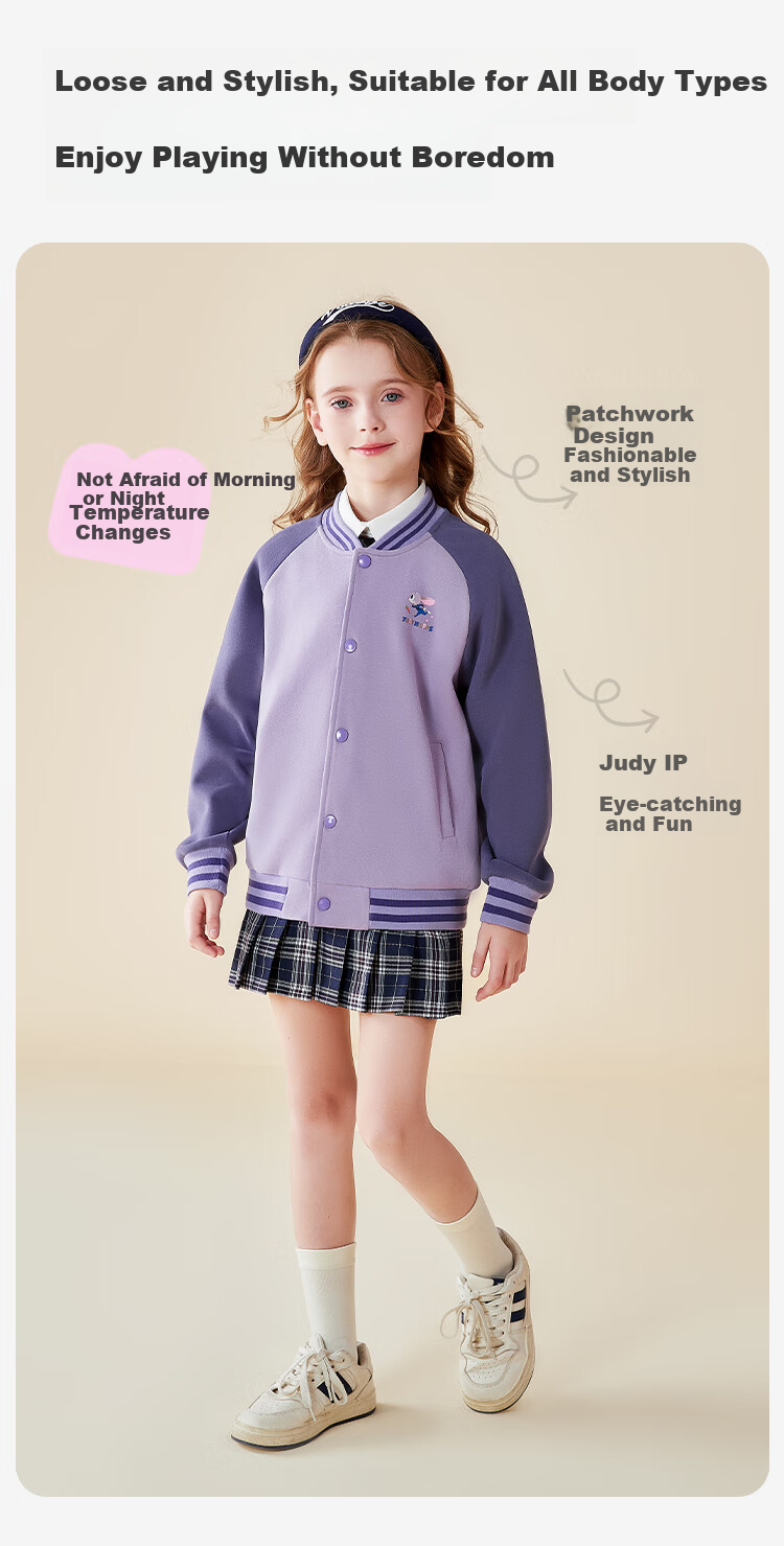 Disney Girls' Baseball Jacket, Spring Outerwear for Girls, Children's Coat, Zootopia, Bean Paste Pink, Size 150 5
