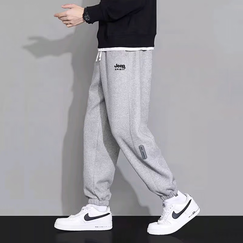 JEEP SPIRIT Men's Sports Pants Autumn Winter Loose Fit Jogger Casual Pants Versatile Comfortable Thickened Long Pants Black XL