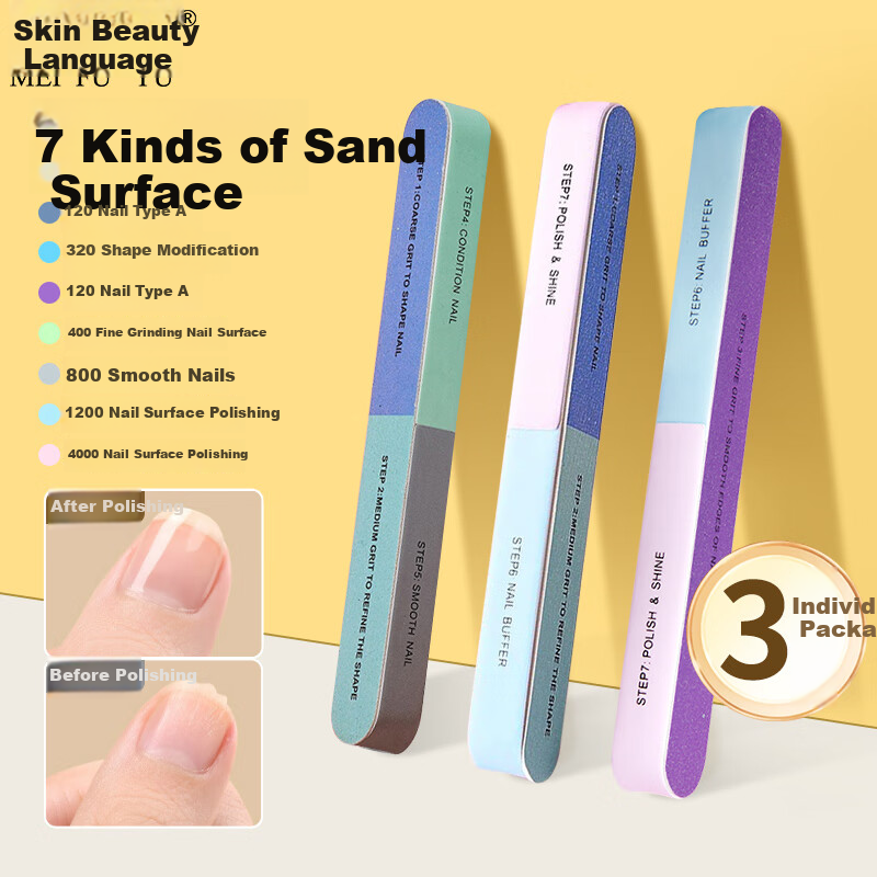 Meifuyu Nail File Manicure Buffer 3-Piece Set Nail Sanding File Polishing Strip Manicure Tool MF8685